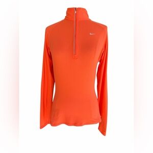 Nike Dri Fit Running Quarter Zip Long Sleeve Orange Pullover Reflective Shirt
